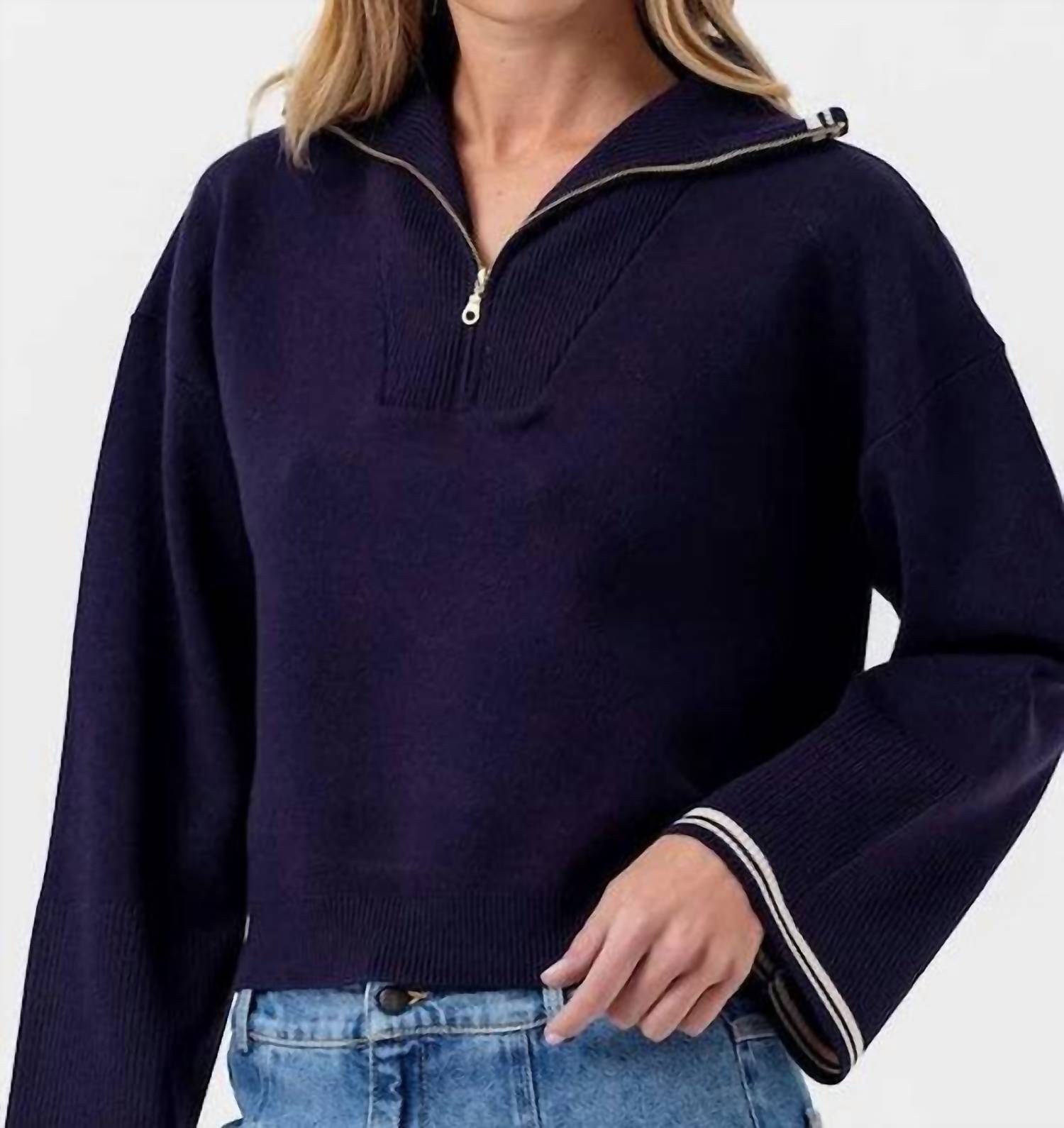 New Sundays Maren Long Sleeve Sweater In Navy/ Vanilla